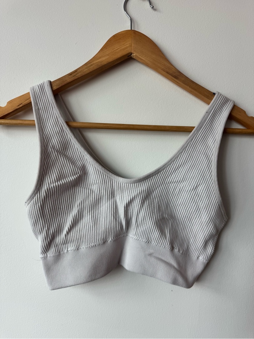 Aerie Seamless Ribbed V-Neck Bralette Crop Top White Small S